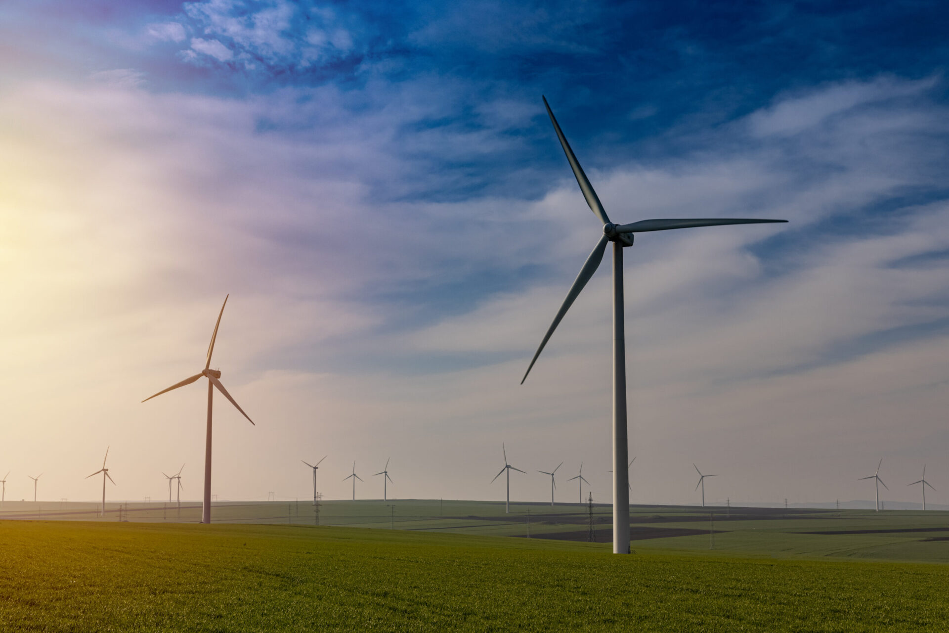 Green energy concept. Green energy concept. Windmills for electric power. Energy production